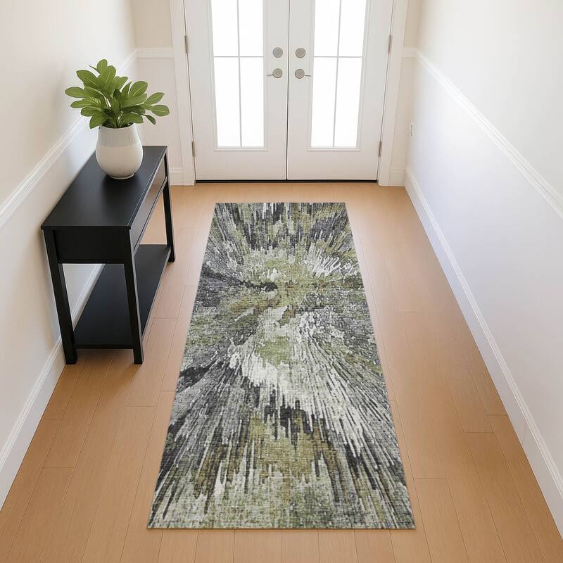 Machine Washable Indoor/ Outdoor Abstract Burst Chantille Rug