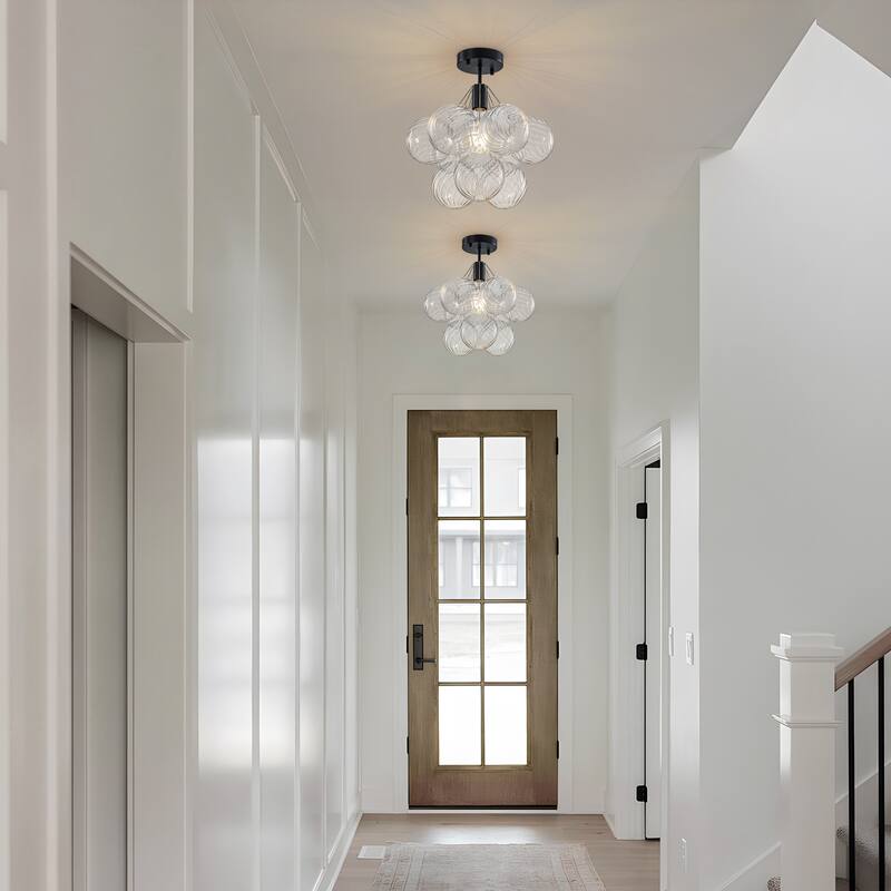 Starsky 1-Light 14in. Contemporary Glass Bubble Semi Flush Mount