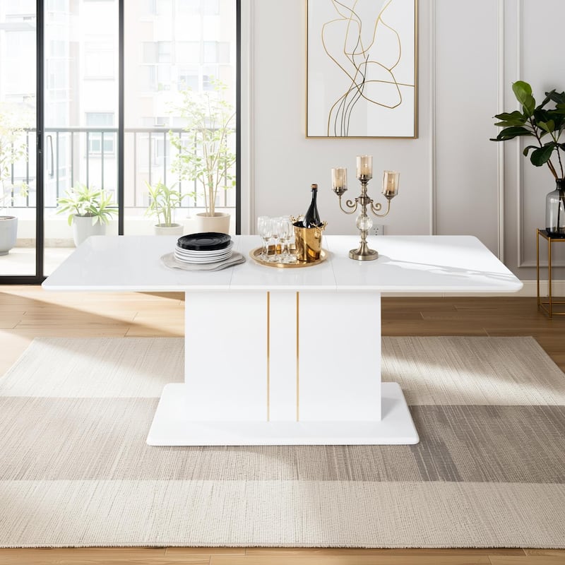 Homy Casa High Glossy White/Gold Extendable Dining Table Rectangular