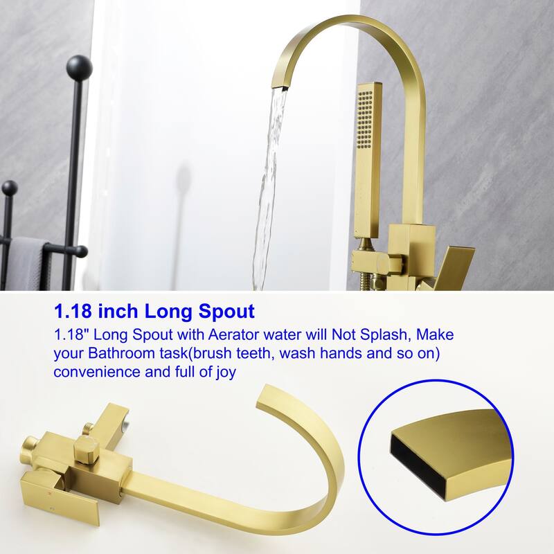 Freestanding Tub Faucet With Hand Sprayer Floor Mount Roman Bathtub Faucet Modern Waterfall Tub Filler Trim With Handheld Showe