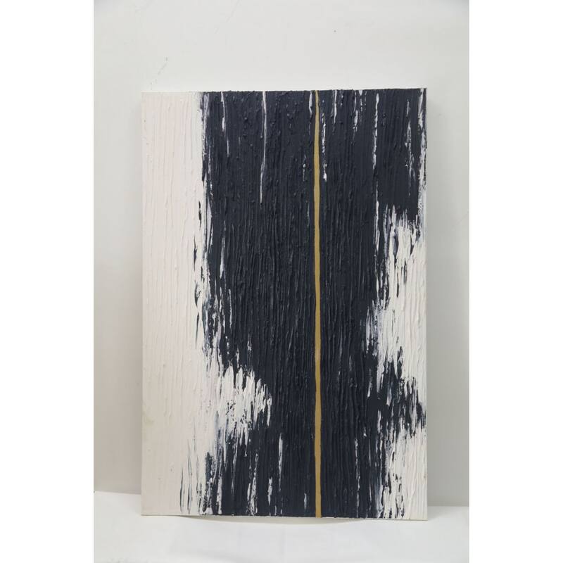 Black, White Gold Handmade Pant Abstract Textured Oil Canvas Wall Art 47" X 31"