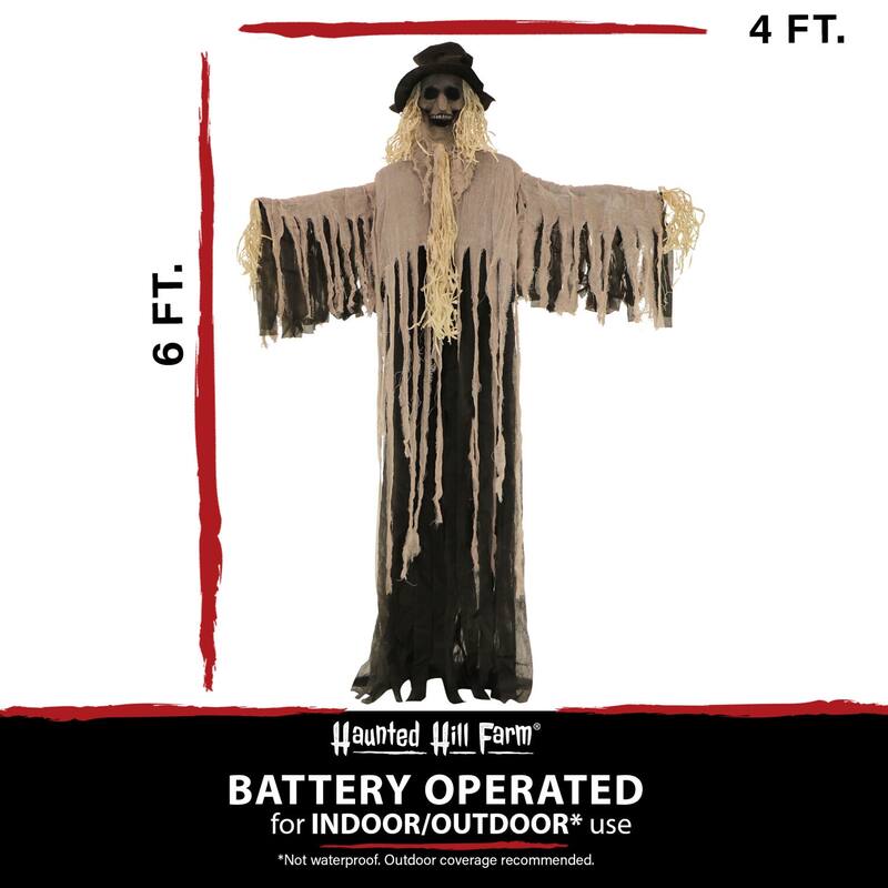 Haunted Hill Farm 6-Ft. Standing Scarecrow, Indoor or Covered Outdoor Halloween Decoration, Poseable, The Hunter
