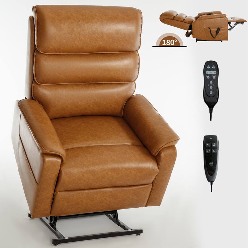 Roomfitters Dual Motor Power Lift Recliner, Infinite Position Massage Chair with 180-Degree Flat Recline, Leatheraire