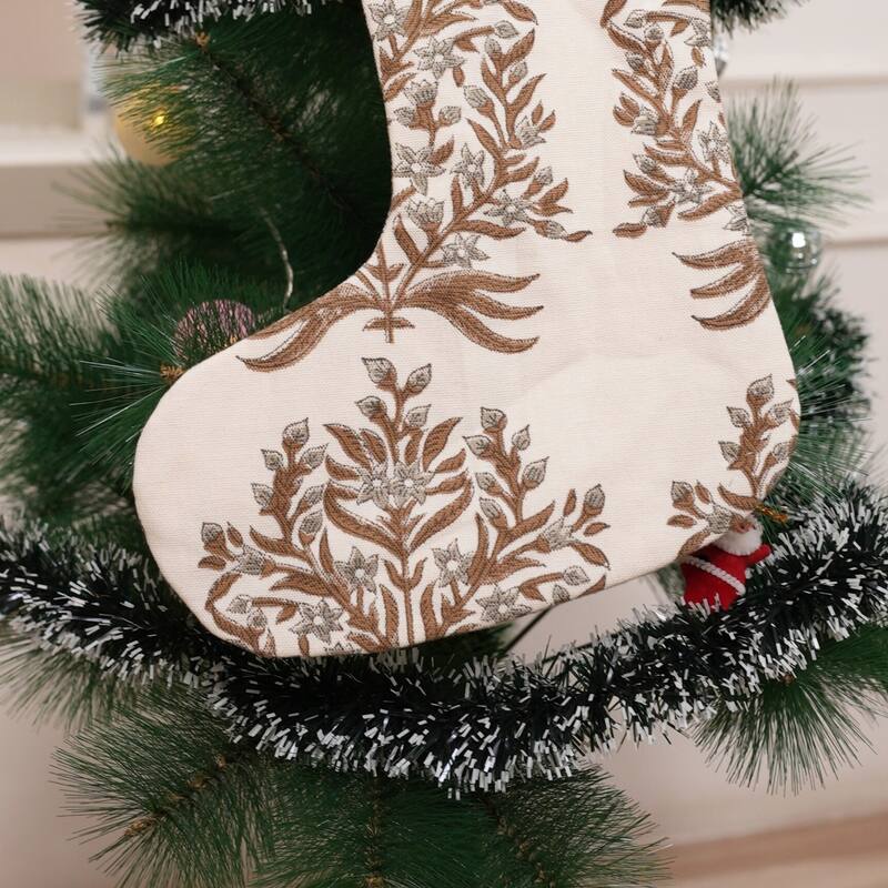 Fabdivine 16x6.5 Inches Hand Floral Block Print Christmas Stockings Tassle and Loop Perfect for Gift - 16"X6.5"