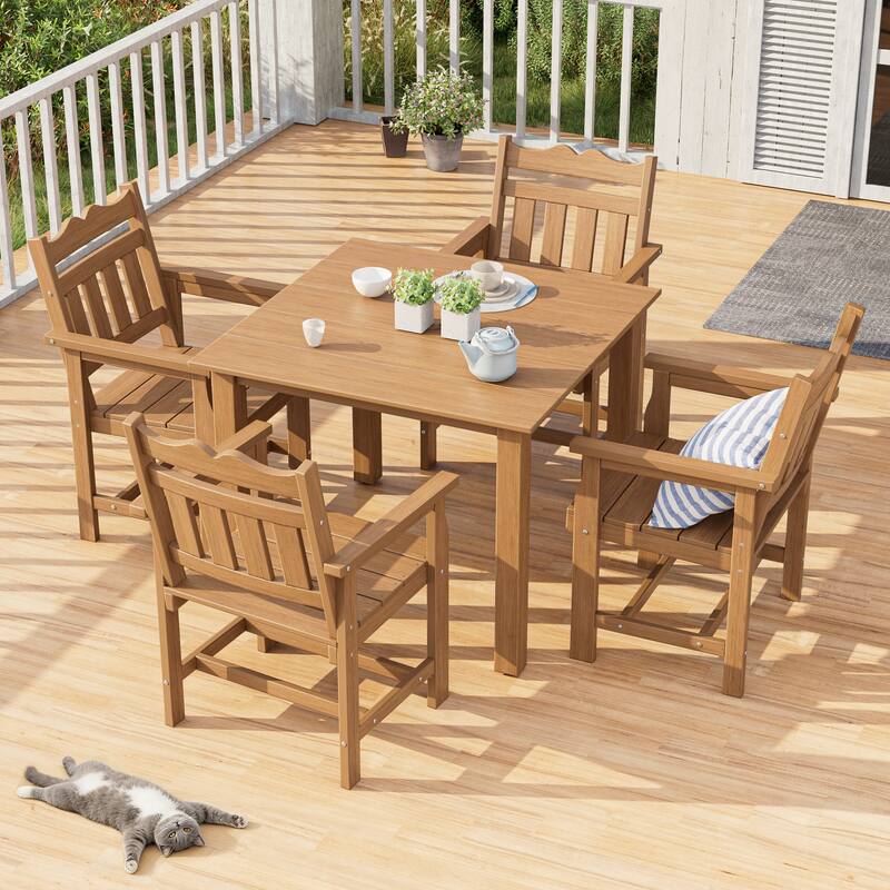 HIPS Outdoor Dining Set, Ergonomic Patio Chairs and Table(Set of 5) - Teak