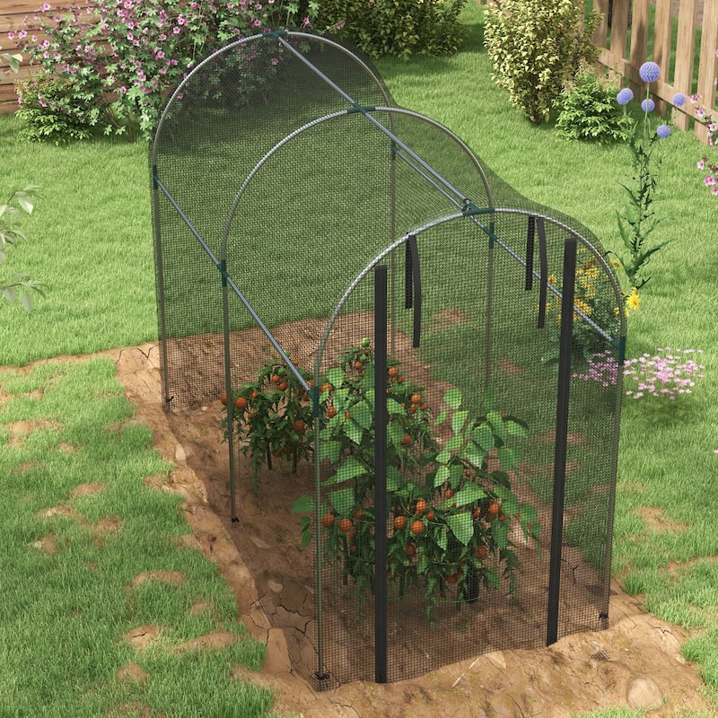 Outsunny 4' x 8' Crop Cage, Plant Protection Tent with Zippered Door and Galvanized Steel Frame, Fruit Cage Netting Cover