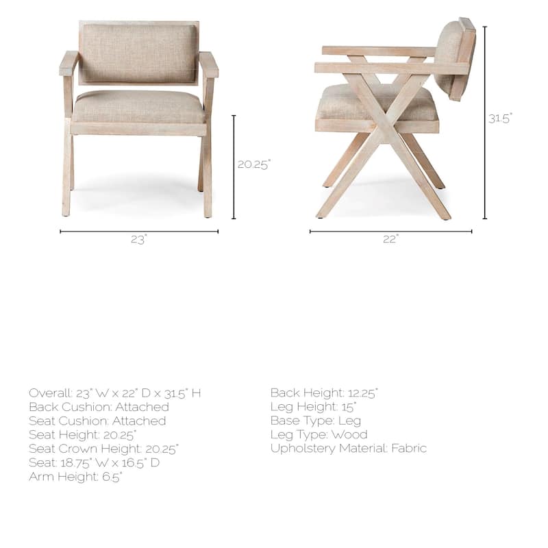 Topanga Beige Fabric Wrap Seat With Blonde Solid Wood Frame Dining Chair - 23"W x 22"D x 31.5"H