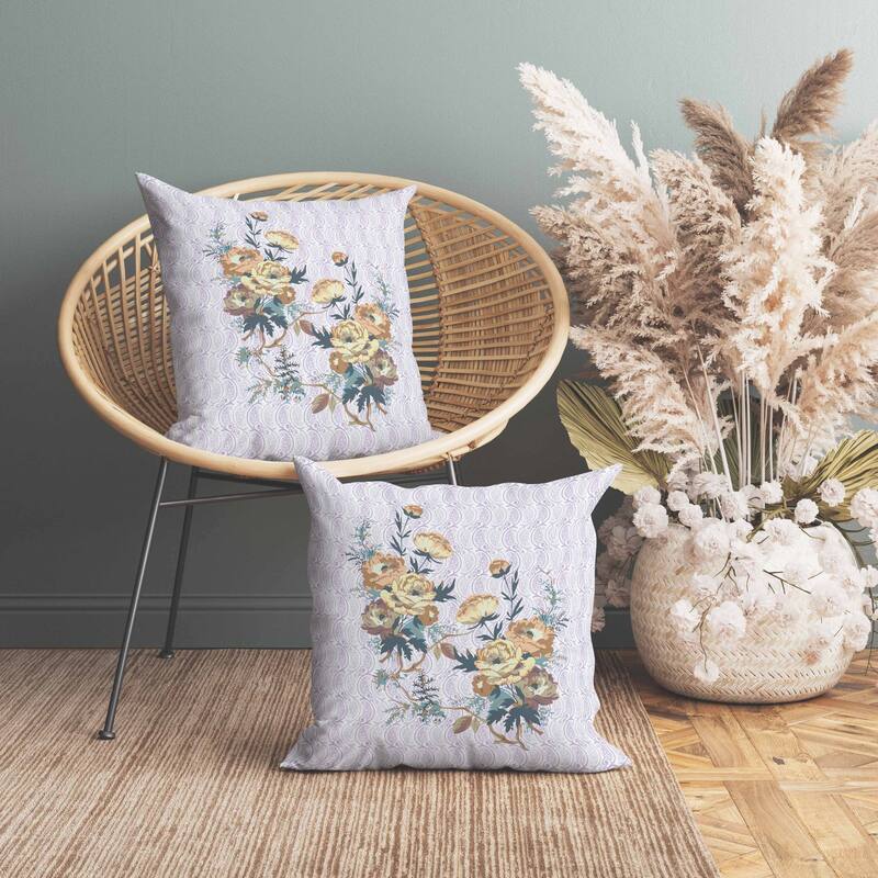 Rosemary Rosebuds Indoor/Outdoor Reversible Throw Pillow Orange and Purple