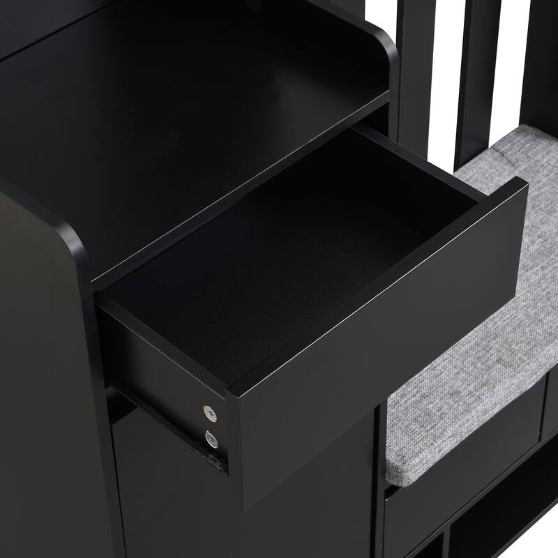 Contemporary Entryway Wood Hall Tree, Hall Trees with Bench and Shoe Storage