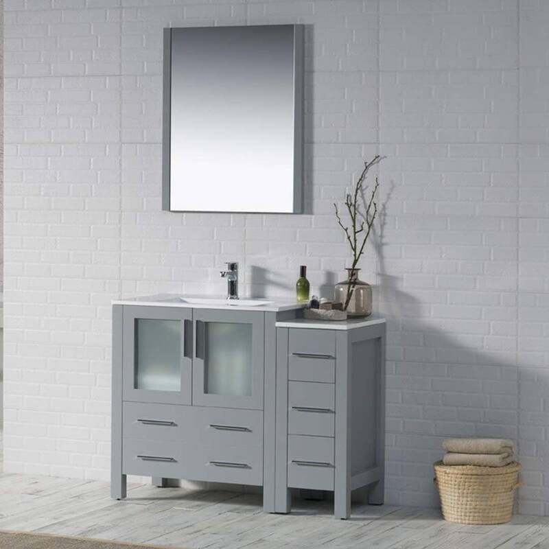 Blossom 42" Solid Wood Bathroom Vanity w/ Ceramic Sink & Side Cabinet