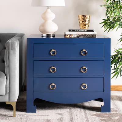 SAFAVIEH Dion 3 Drawer Chest - Lapis Blue / Gold