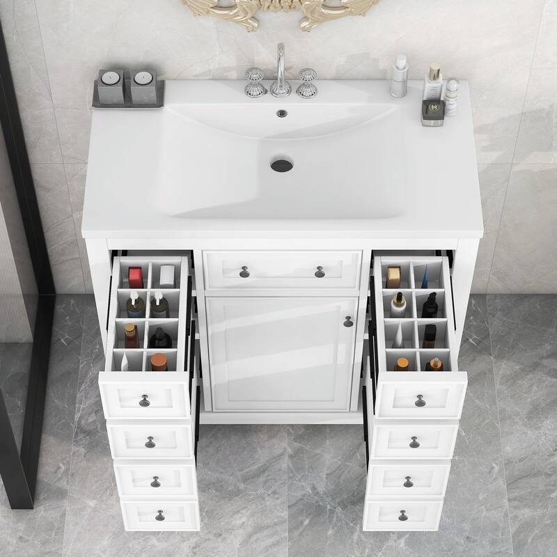 36" Bathroom Vanity with Sink Combo: Cabinet, Six Drawers
