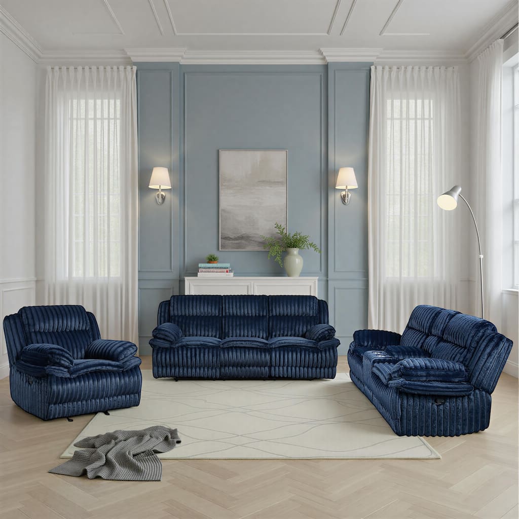 Medora Corduroy 3-Piece Manual Reclining Living Room Sofa Set