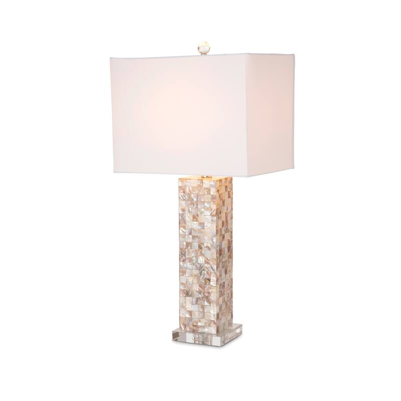 Lux Lighting Mother of Pearls Coastal Table Lamps with Linen Shade (Set of 2) 3-Way Switch