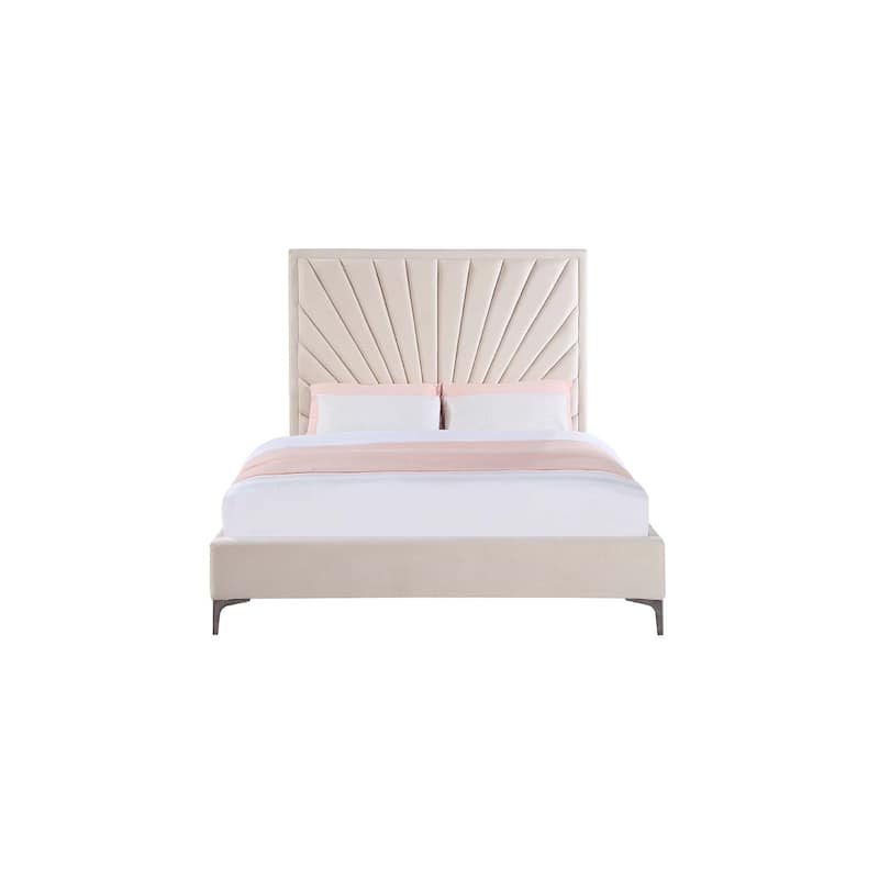 Gothic Glamour Queen Bed - Velvet Upholstered Platform Bed Frame - Modern Bedroom Furniture