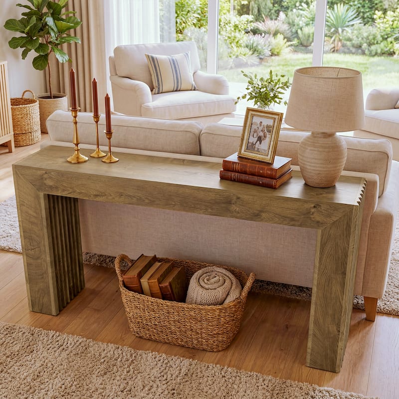 63 Inch Fluted Console Table, Farmhouse Sofa Table Behind Couch - 11.81" D x 63" W x 33.5" H