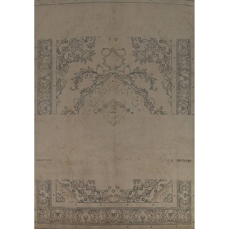 Distressed Tabriz Persian Vintage Rug Handmade Beige Wool Carpet - 8'0" x 11'6"