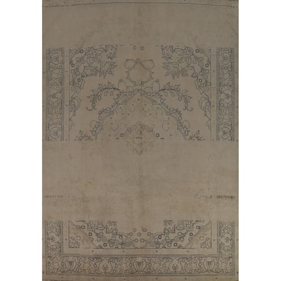 Distressed Tabriz Persian Vintage Rug Handmade Beige Wool Carpet - 8'0" x 11'6"