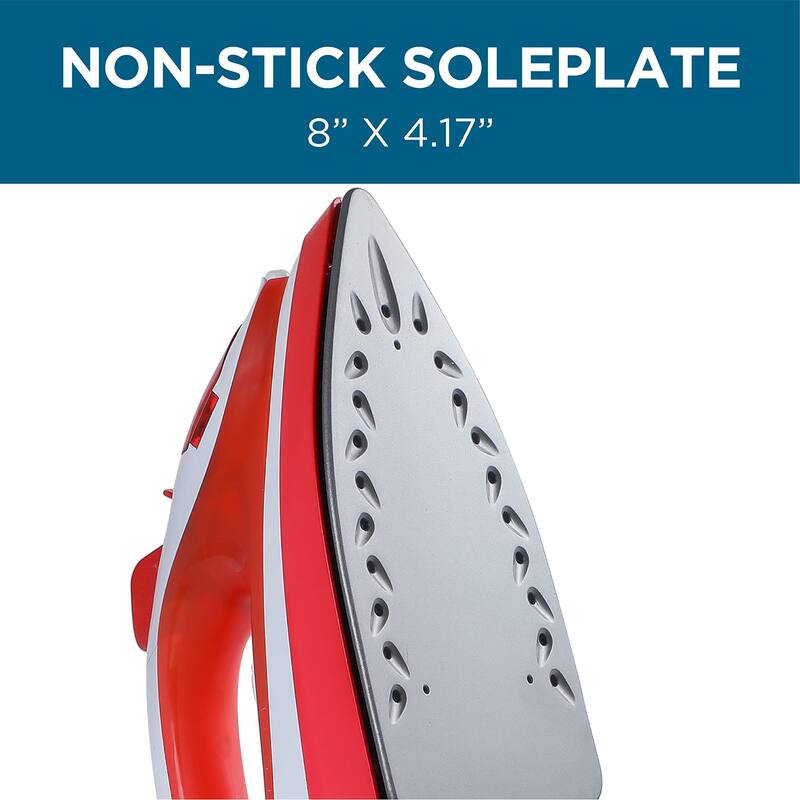 Steam Iron, 1200 Watts Steamer for Clothes, Self-Cleaning Portable Iron, Red