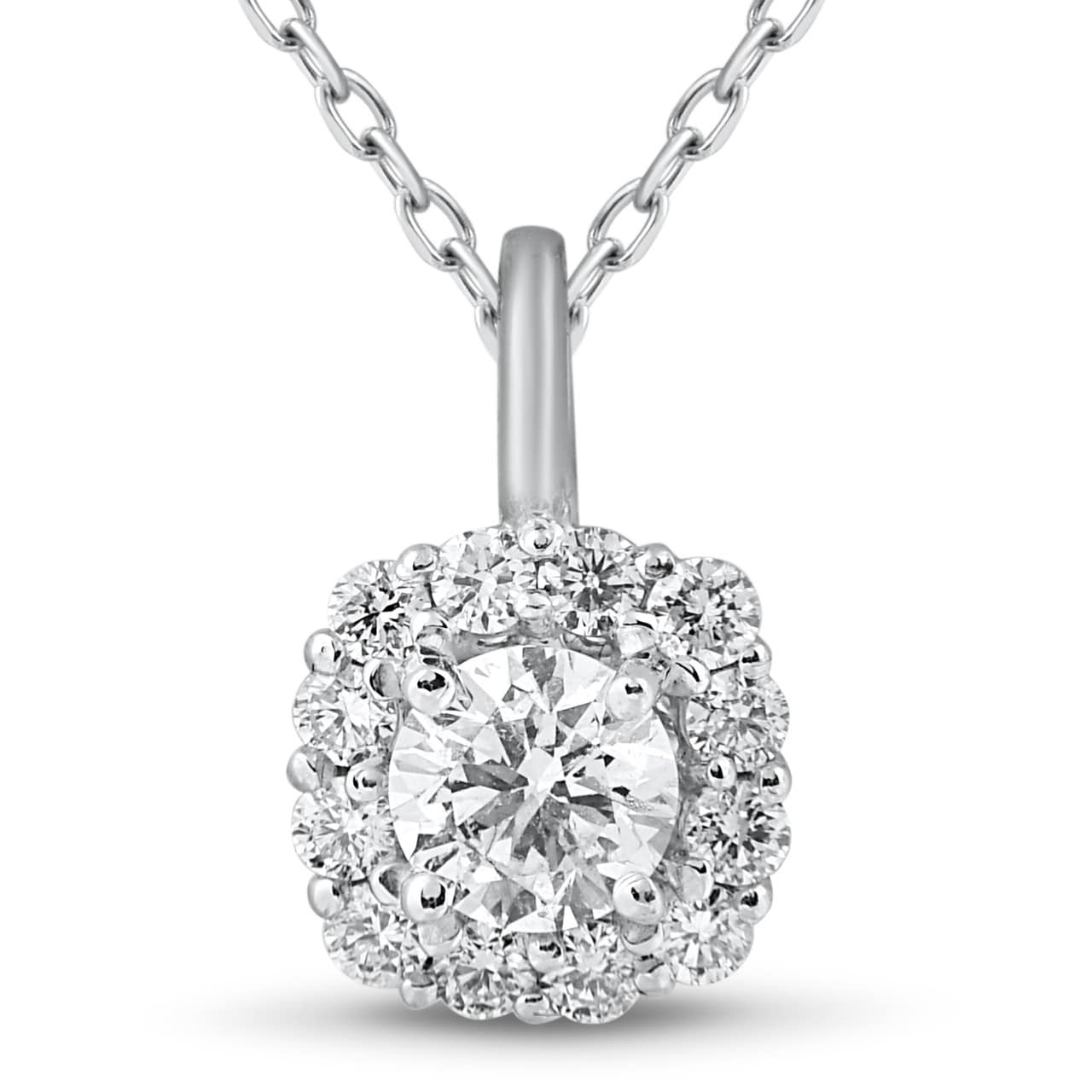 Bliss Diamond 5/8ct Cushion Halo Diamond Pendant White Gold & 18" Chain