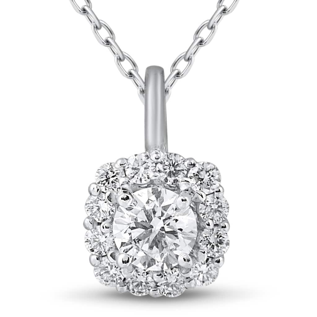 Bliss Diamond 5/8ct Cushion Halo Diamond Pendant White Gold & 18" Chain
