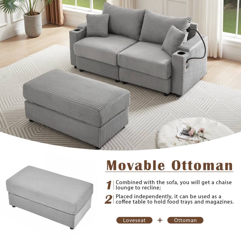 Modern Upholstered Sofa with A Movable Ottoman
