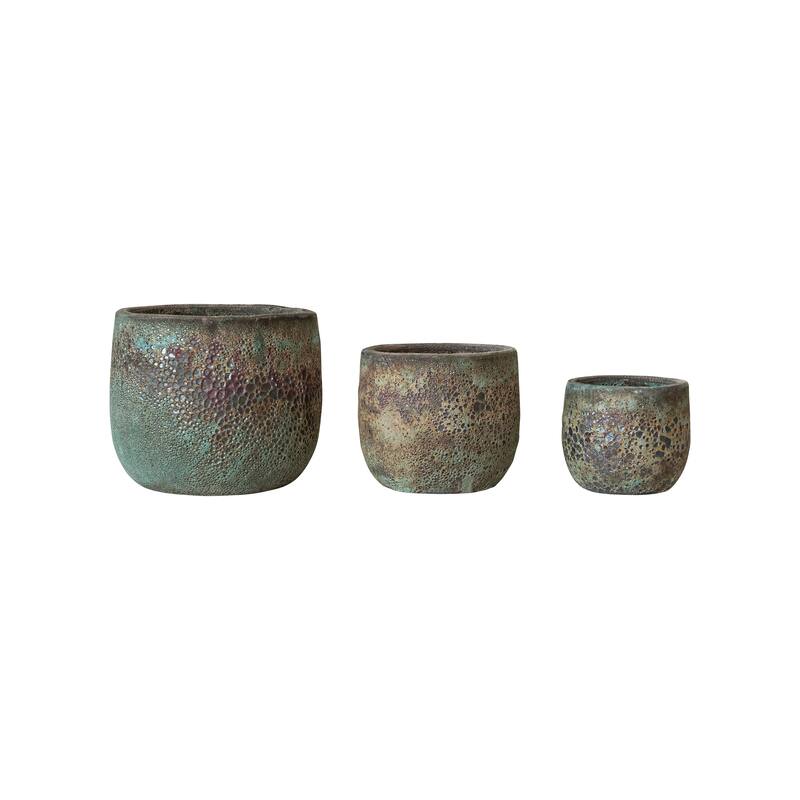 Textured Terra-cotta Planters, Set of 3