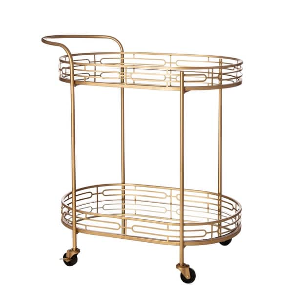 Home Direct Modern Glam Round Silver Bar Cart Metal Glass Mobile Serving Cart 2 Tier with Mirrored Shelves
