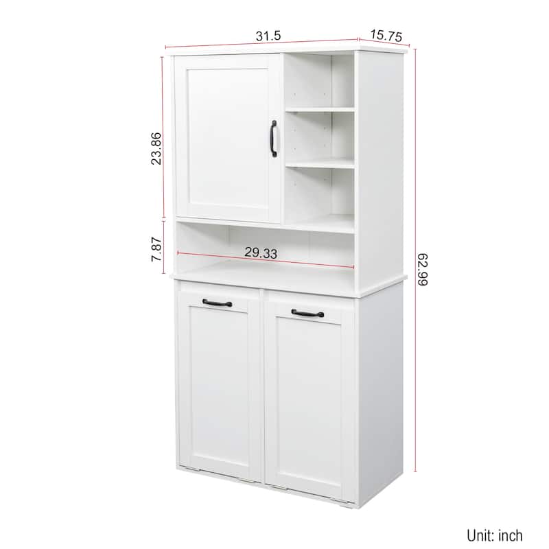 GDFStudio - 63" Freestanding Laundry Storage Cabinet with Tilt-Out Hampers, 4 Layer Open & Adjustable Shelving - Open shelf