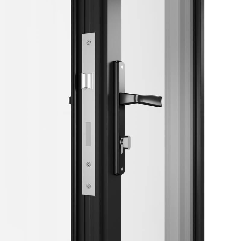 KaMic 192"×80" 6 Panels Aluminum Folding Door In Black,Folded Out From Dual Open Model #:FD6PBK19280-DO