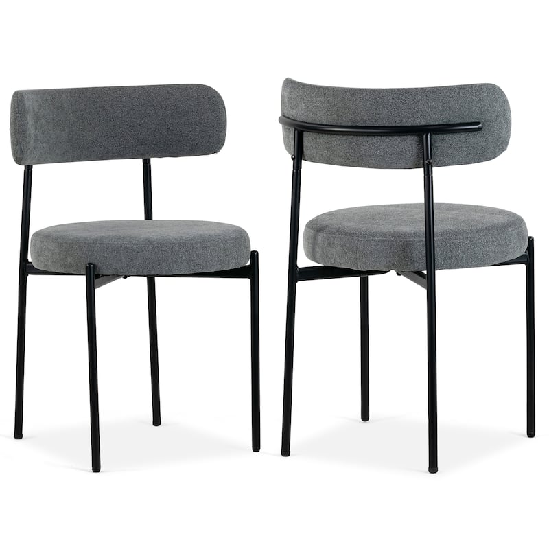 Set of 2 Avrom Gray Boucle Dining Chair with Black Metal Legs
