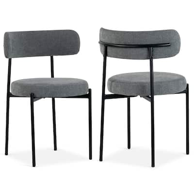 Set of 2 Avrom Gray Boucle Dining Chair with Black Metal Legs