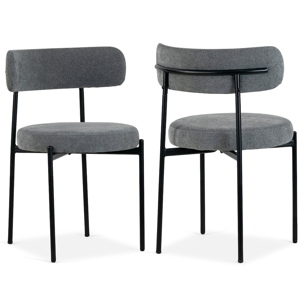 Set of 2 Avrom Gray Boucle Dining Chair with Black Metal Legs