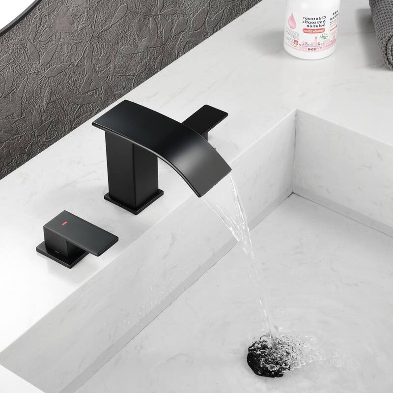 8 Inch Widespread Waterfall Bathroom Faucet with Pop-up Drain Kit Modern Double Handle Bathroom Sink Basin Vanity Faucet 3 Holes