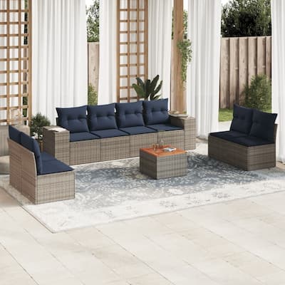 vidaXL Patio Sofa Set with Cushions Outdoor Furniture 9 Piece Poly Rattan - 21.7x 24.4x 27.2