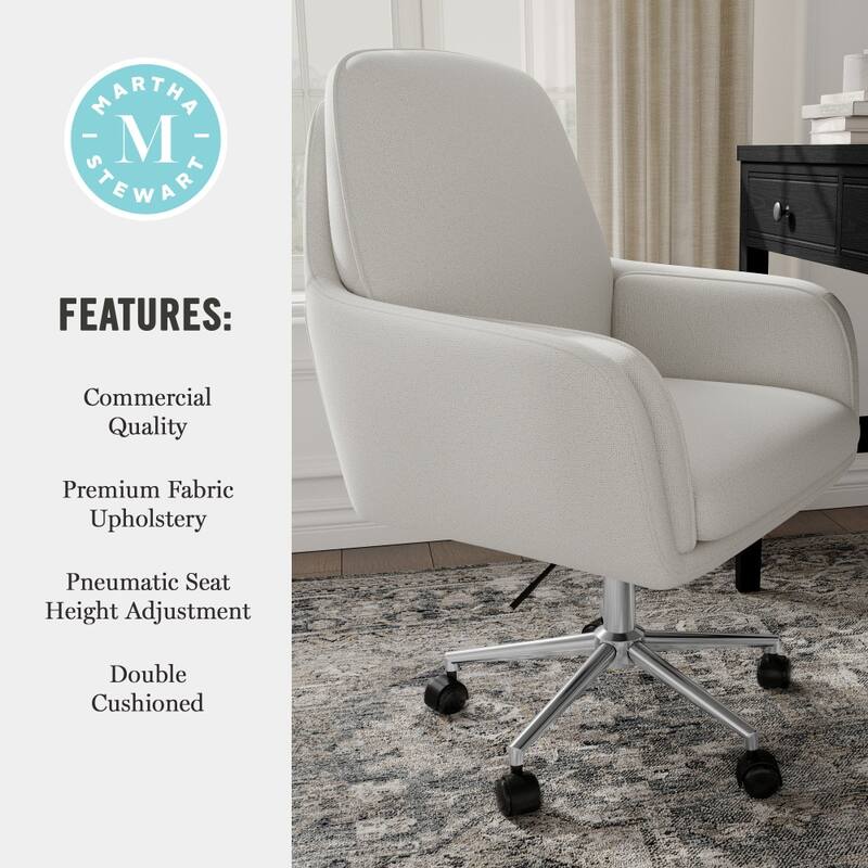Martha Stewart Upholstered Swivel Home Office Chair with Double Cushions - 26.75"W x 29.25"D x 35" - 38.25"H