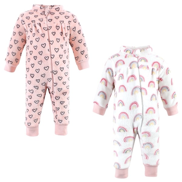slide 1 of 1, Hudson Baby Infant Girl Plush Jumpsuits, Modern Rainbow 0-3 Months - Modern Rainbow