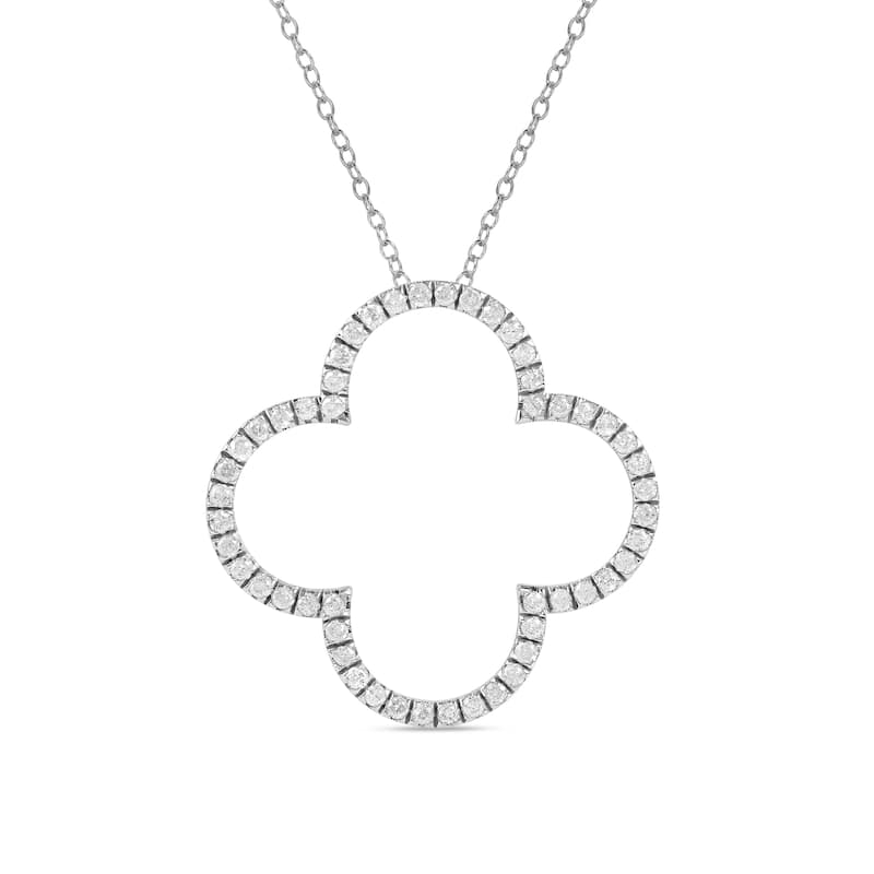 1/6ct - 1ct TDW Diamond 14K Gold Open Clover Pendant Necklace for Women