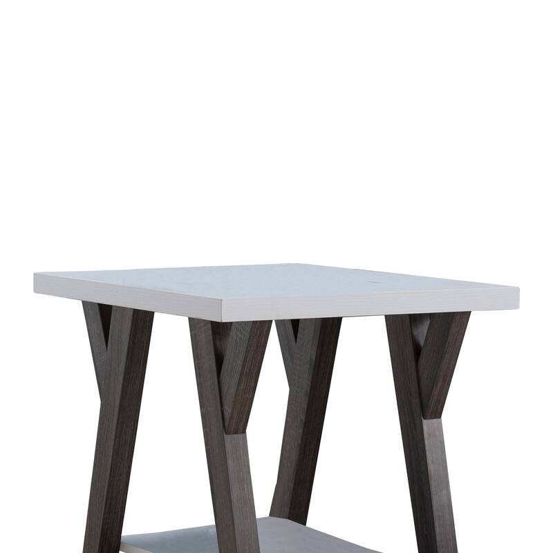22 in. White and Distressed Gray Rectangle Wood End Table, Sturdy Build End Side Table for Living Rooms