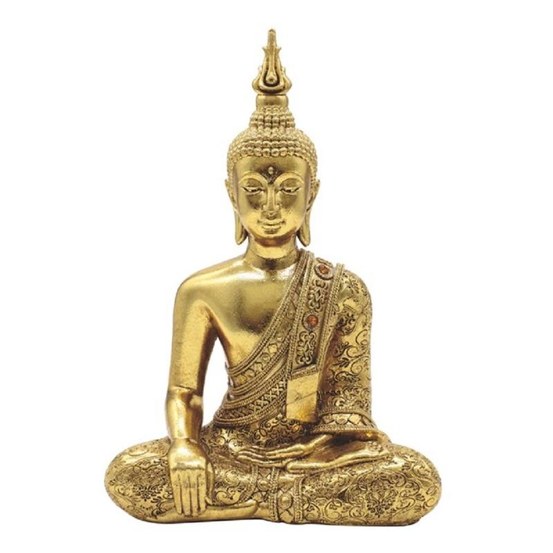 Q-Max 8"H Gold Thai Buddha in Earth Touching Pose Statue Feng Shui Decoration Religious Figurine