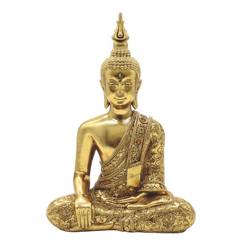 Q-Max 8"H Gold Thai Buddha in Earth Touching Pose Statue Feng Shui Decoration Religious Figurine