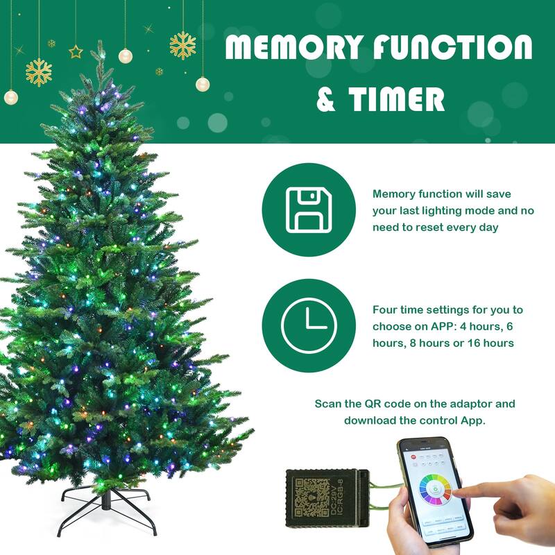 8 ft Pre-lit Artificial Hinged Christmas Tree with APP Controlled LED Lights