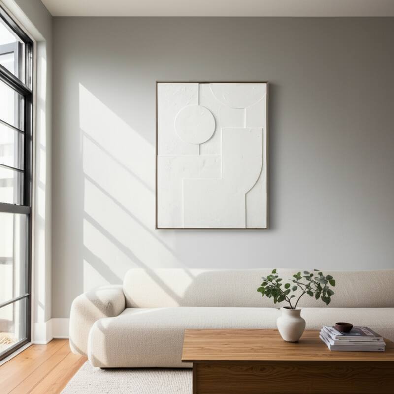 Canvas Wall Art 3D Geometric Framed Hallway Decor - 48" White - Wood - 36" x 1.25" x 48" - White