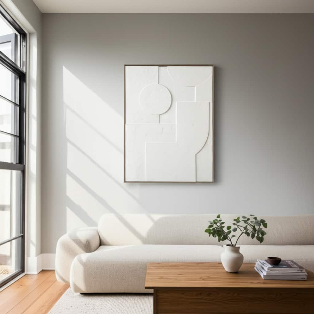 Canvas Wall Art 3D Geometric Framed Hallway Decor - 48" White