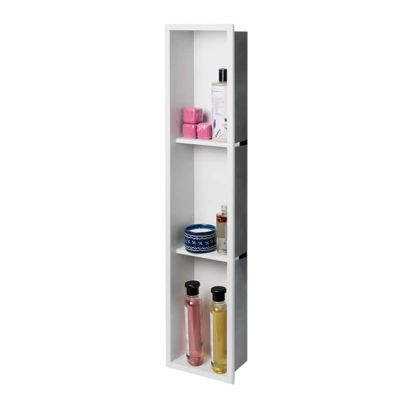 ALFI brand 8" x 36" White Matte Stainless Steel Vertical Triple Shelf Bath Shower Niche