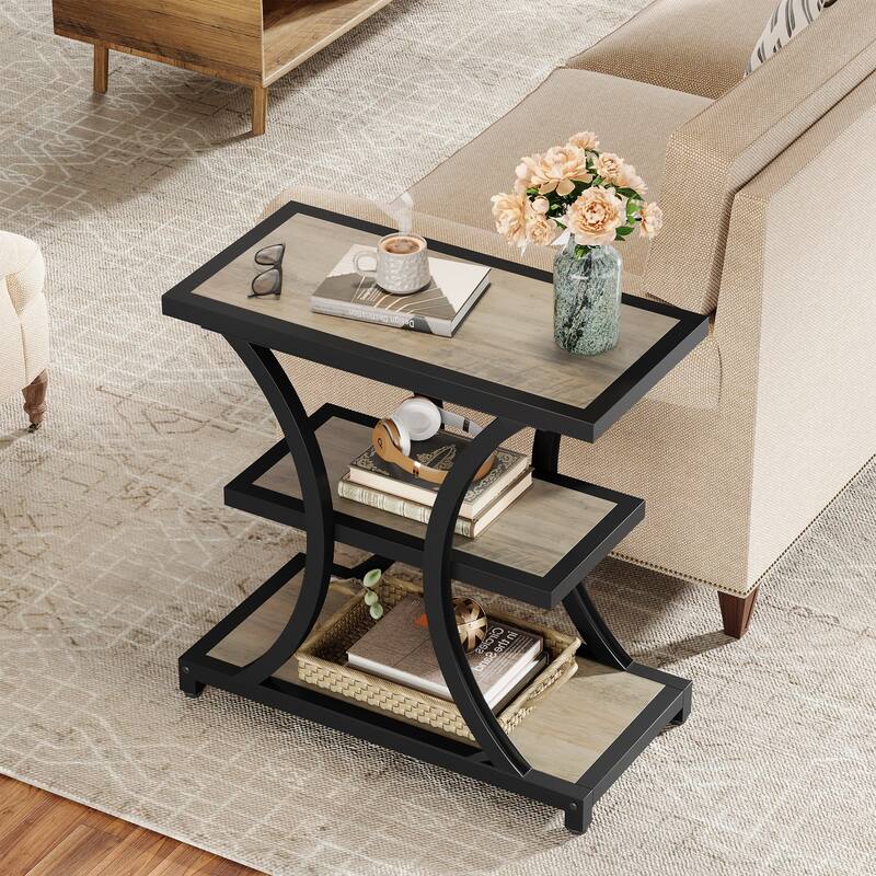 3-Tier Industrial Side Table with Geometric Metal Design