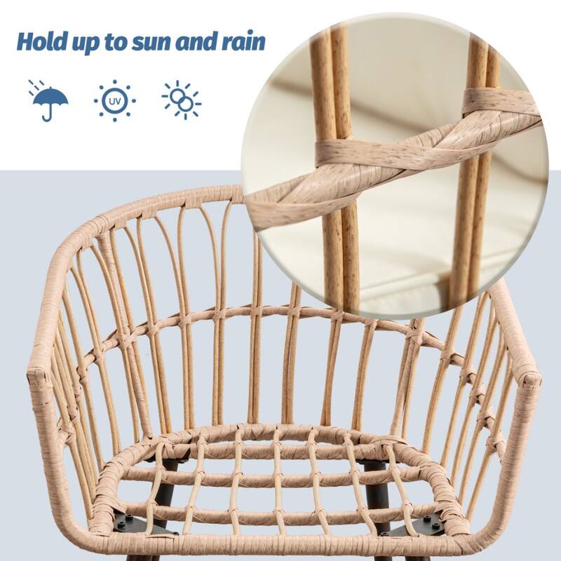 3-PC Beige Wicker Patio Conversation set with Glass Table