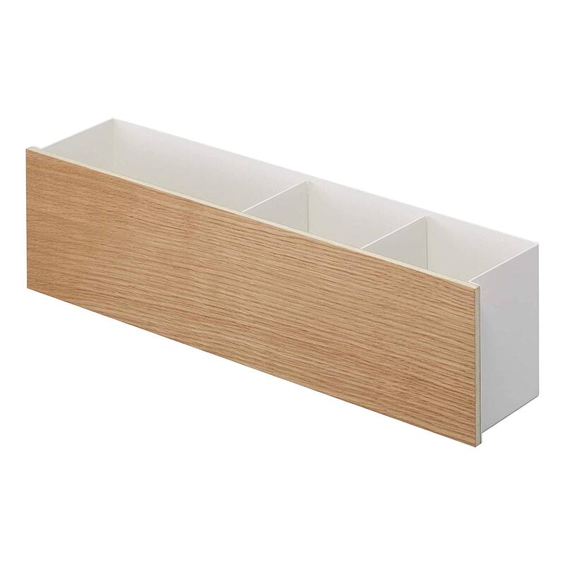 Yamazaki Home Desk Organizer - Two Sizes, Steel and Wood, Large - L 3.74 x W 17.72 x H 4.72 inches