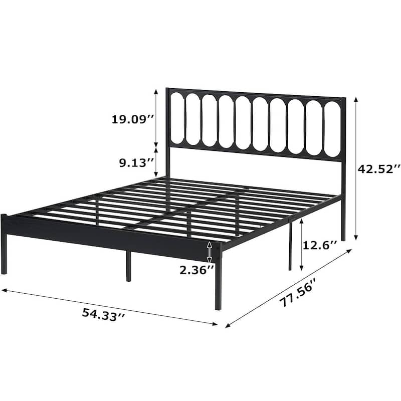 Metal Bed Frame with Headboard, Heavy Duty Steel Slat Support