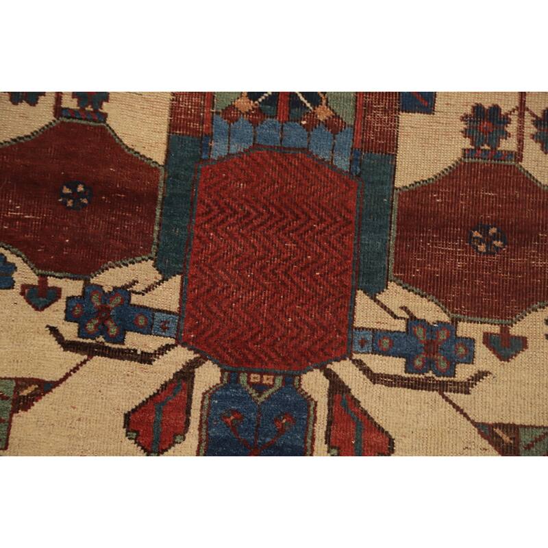Hand Knotted Oriental 100% Wool Carpet Traditional Geometric Beige & Ivories Sirjan Area Rug - 6' 11'' X 5' 1''